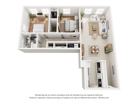 Floor plan for 2 beds, 1 bath, 1000 sqft